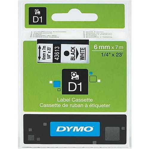 Taśma D1 do drukarek 6mm x 7m czarna/biała 43618 Dymo S0720780