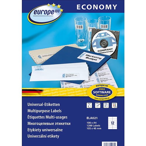 Etykiety uniwersalne Economy Europe100 by Avery Zweckform 105x48 mm ELA021 białe