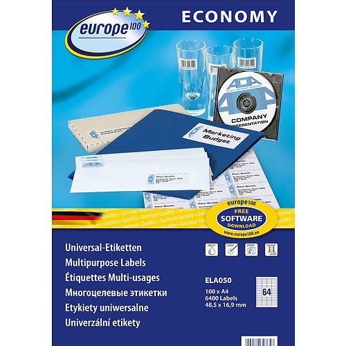 Etykiety uniwersalne Economy Europe100 by Avery Zweckform 48,5x16,9 mm ELA050 białe