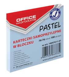 Bloczek Samoprzylepny Office Products, 76x76mm, 1x100 Kart., Pastel, Niebieski