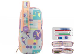 Multipiórnik Owalny Z 4 Piórnikami Milan Sugar Colibri Pastel Szaro-Różowy