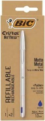 BIC Cristal Renew Metal Długopis niebieski pudełko 1+2wkłady