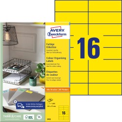 Trwałe etykiety kolorowe 105 x 37 mm, żółte etykiety papierowe, etykiety samoprzylepne 100 ark. / op., Avery 3455