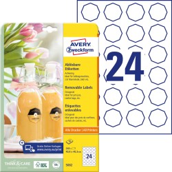 Avery Zweckform Usuwalne Etykiety Na Butelki  , A4, 10 Ark./Op., 40,8 X 40,3 Mm, Ośmiokątne, Białe