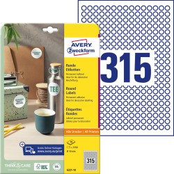 Etykiety papierowe Ø 10 mm, białe etykiety okrągłe z trwałym klejem, etykiety do oznaczenia 10 ark. / op., etykiety na butelki i słoiki, Avery 6221-10