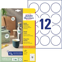 Etykiety papierowe Ø 60 mm, białe etykiety okrągłe z trwałym klejem, etykiety do oznaczenia 10 ark. / op., etykiety na butelki i słoiki, Avery L3416-10
