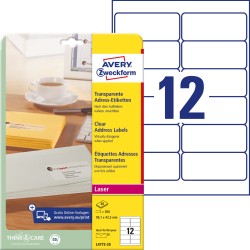 Etykiety adresowe 99,1 x 42,3 mm, etykiety przezroczyste, etykiety foliowe 25 ark. / op., Avery L4772-25