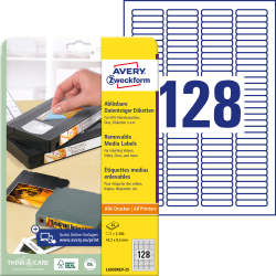 Usuwalne etykiety na slajdy i inne nośniki danych 43,2 x 8,5 mm, białe etykiety samoprzylepne, usuwalne etykiety papierowe 25 ark. / op., Avery L6020REV-25
