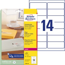 Etykiety adresowe 99,1 x 38,1 mm, etykiety przezroczyste, etykiety foliowe 25 ark. / op., Avery L7563-25