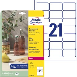 Etykiety foliowe 63,5 x 38,1 mm, etykiety przezroczyste z trwałym klejem, etykiety do oznaczenia 25 ark. / op., etykiety prostokątne Avery L7782-25