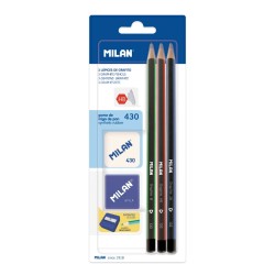 Milan 3 ołówki trójkątne + gumka 430 + temperówka AFILA kwadratowa