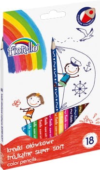 Kredki FIORELLO Super Soft 18 kolorów ostrz. trójkątna