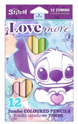 DISNEY FASHION - KREDKI OŁÓWKOWE TRÓJKĄTNE JUMBO 12 KOLORÓW PASTEL - STITCH PASTEL /12/