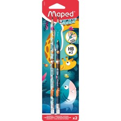 Maped Ołówek z gumką Jungle Fever HB 2 szt + ergon. nakładka na ołówek