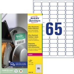 Etykiety foliowe 38 x 21 mm, białe etykiety wodoodporne z trwałym klejem, wytrzymałe etykiety przemysłowe 50 ark. / op., Avery B7651-50