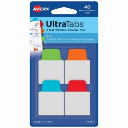 Zakładki indeksujące Ultra Tabs 25,4 x 38 mm, kolorowe klasyczne zakładki indeksujące 40 szt., Avery 74760