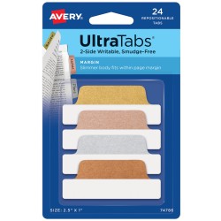 Zakładki indeksujące Ultra Tabs 63,5 x 25,4 mm, metaliczne zakładki indeksujące 24 szt., Avery 74786