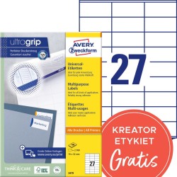 Trwałe etykiety papierowe 70 x 32 mm, białe etykiety samoprzylepne, etykiety do druku 100 ark. / op., Avery 3479
