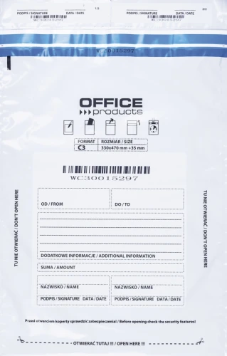 KOPERTA BEZPIECZNA OFFICE PRODUCTS C3, 330x470mm 50 sztuk, BIAŁA