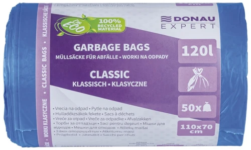 Worki na odpady DONAU EXPERT, klasyczne, LDPE, 120l, 50 szt., niebieskie