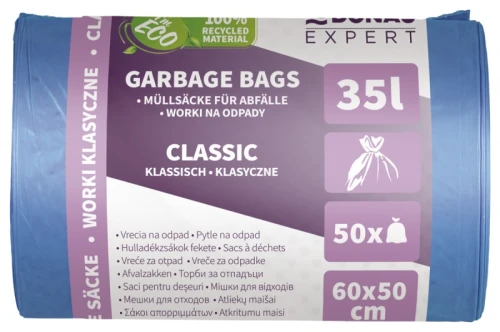 Worki na odpady DONAU EXPERT, klasyczne, LDPE, 35l, 50 szt., niebieskie