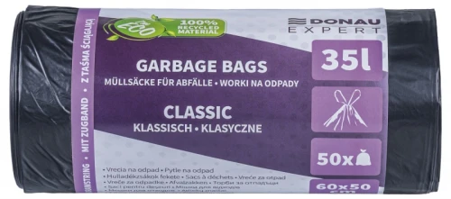 Worki na odpady DONAU EXPERT, klasyczne, LDPE, z taśmą, 35l, 50 szt., czarne