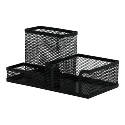 Przybornik Na Biurko Office Set Metalowy 3 Komory Czarny  Q-Connect